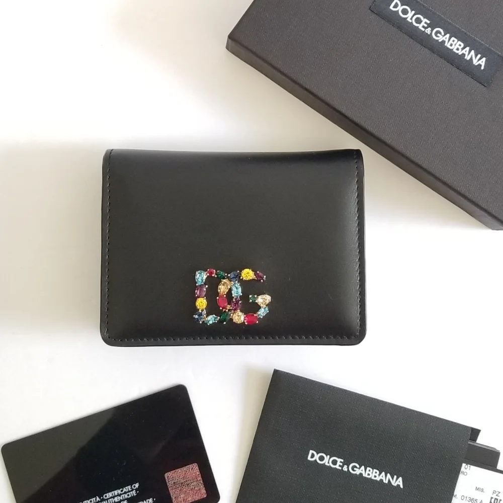 Dolce & Gabbana Multicolor Stone DG Bi-Fold Leather Wallet Black